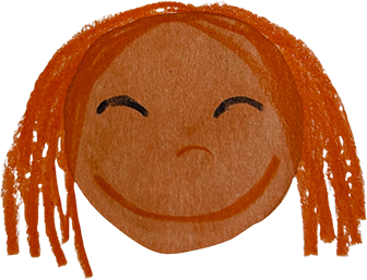 Illustration of orange-haired face with calm smile.